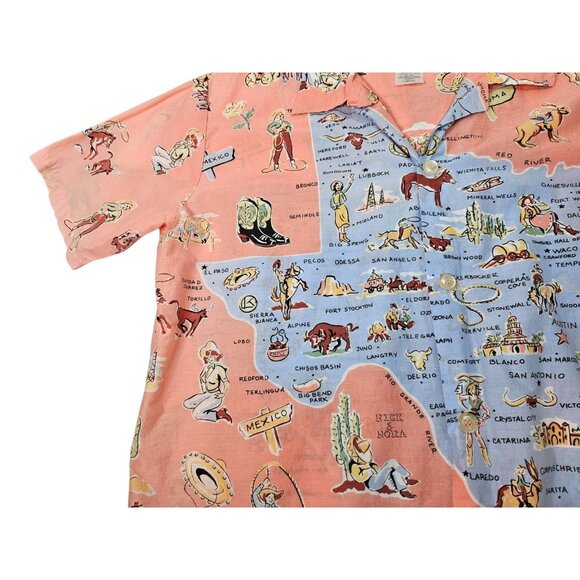 Vintage Nick & Nora Texas Map Cowgirl Pajama Top Shirt Short Sleeve RARE HTF - Picture 2 of 11